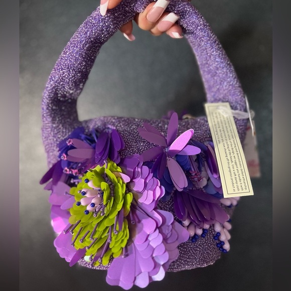 💚💜MADE IN INDIA-Purple Floral Beaded Handbag  Tik Tok Viral NWT💜💚 - Picture 12 of 14